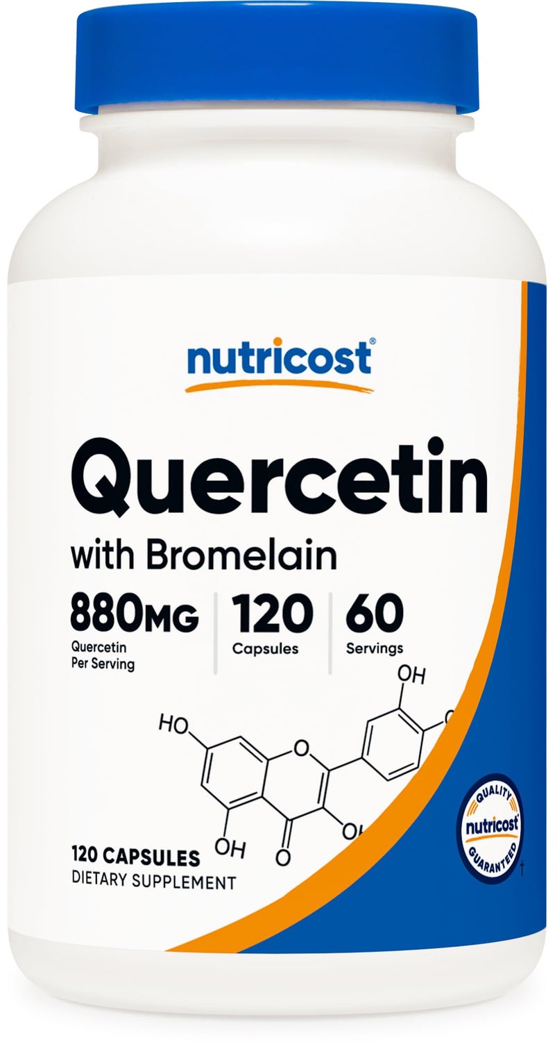 Nutricost Quercetin with Bromelain 880mg Quercetin 165mg Bromelain Per Serving 120 Capsules 60 Servings 2 Caps Per Serving Vegetarian NonGMO Gluten Free
